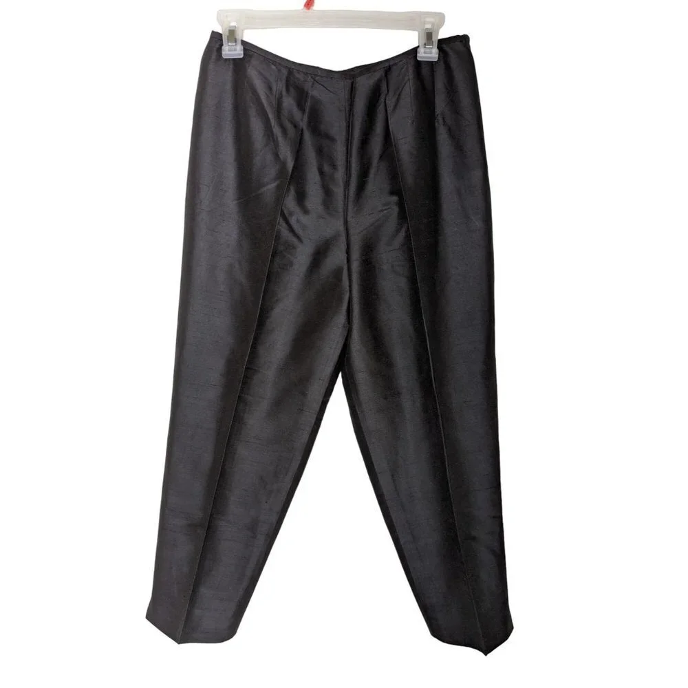 Talbots‎ Womens Silk Trouser Pants High Rise Straight Leg Black Size 10 Petite